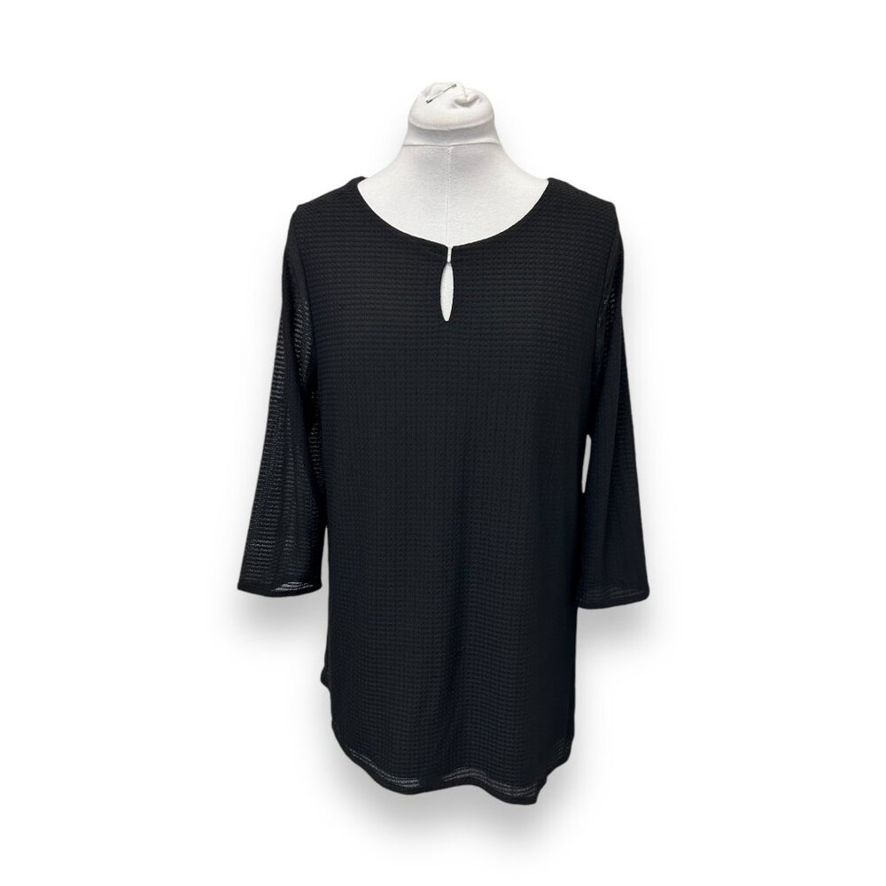 Calvin Klein Women’s 3/4 Sleeve Keyhole Front Sheer Waffle Asymmetric Tunic L